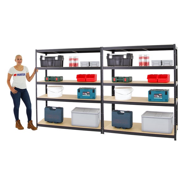 PROREGAL Mega Deal 2x Schwerlastregal Giant Elephant HxBxT 180 x 150 x 60 cm Fachlast 200 kg Schwarz