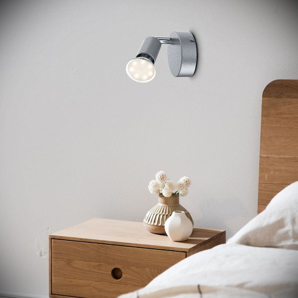Wandleuchte - 2,9W, 260lm, LED, schwenkbar, GU10, warmweiß, silberfarbig