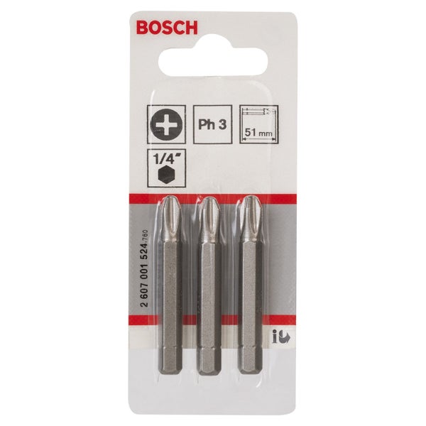 Bosch 3x Schrauberbit Extra-Hart, PH 3, 51 mm - 2607001524