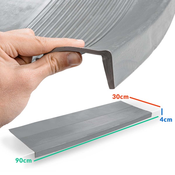 Stufenmatte aus Gummi Treppenschutz Stufenschutz 30x90cm Rillen Grau