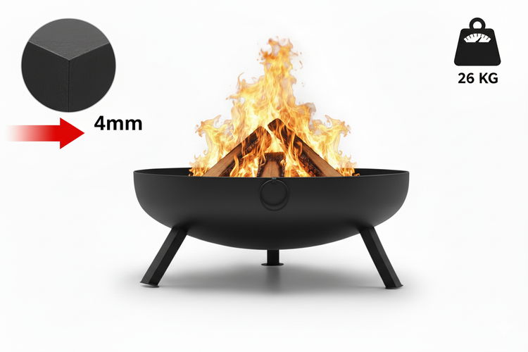 The Favilla BOMBE Feuerbecken Schwarz Ø 79 cm – Massive Feuerschale aus Stahl (4 mm) – Pulverbeschichtet & Hitzebeständig – Garten Feuerstelle – Outdoor Feuerschale für Terrasse, Balkon & Camping (26 kg)