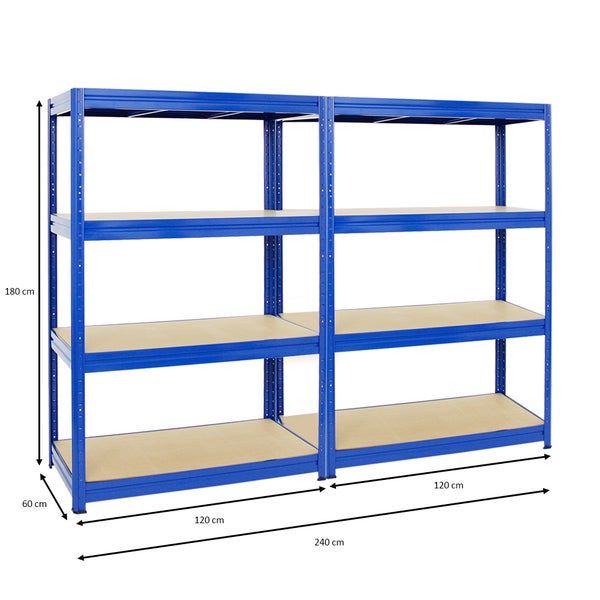 PROREGAL Mega Deal 2x Schwerlastregal Dino HxBxT 180 x 120 x 60 cm Fachlast 600 kg Blau