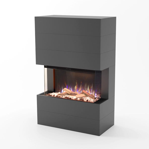 Glow Fire Elektrokamin 'Portia 3seitig  ' | LED Standkamin in grau mit Heizung (1500 W) | HxBxT: 140x100x45 cmcm