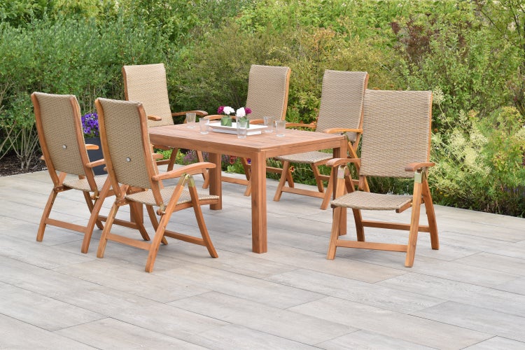 Capri Gartenmöbelset 7tlg., Klappsessel, Ausziehtisch 150 (200) x 90 cm