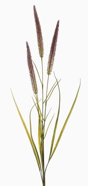 Künstlicher Grasbund mit drei braunen Ähren und langen grünen Blättern für die Dekoration.