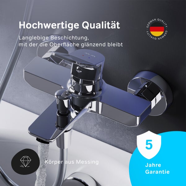 Glänzende Armatur aus Messing mit fünf Jahren Garantie und German Quality Siegel