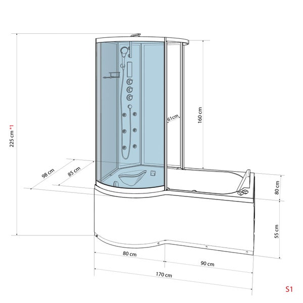 Whirlpool Wanne Duschkabine ws K50-R02-WP 100x170