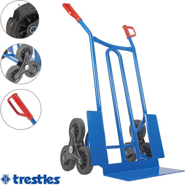 Treppensackkarre Trestles S01HS Stahl | Treppensteiger mit Sternrädern & 250 kg Tragkraft | Blau | Profi-Transportkarre Made in EU