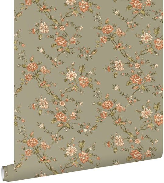 Vliestapete mit floralem Muster aus Zweigen und Blüten