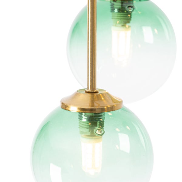 Pendelleuchte mit zwei grünen Glasschirmen und goldenen Akzenten
