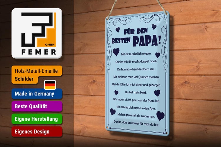 Blechschild Spruch 20x30cm Für den besten Papa