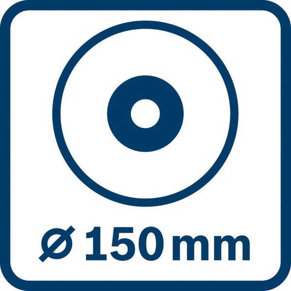 Bosch Logo. Bosch GEX 125-150 AVE Professional Exzenterschleifer beim Schleifen einer Oberfläche.