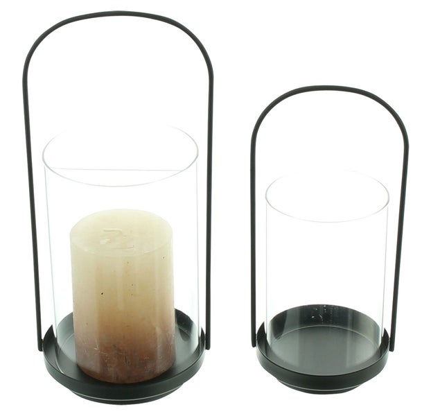 FRANK FLECHTWAREN | Windlicht Klassik, 2er Set, METALL, GLAS, 9 x 9 x 20 cm, 11 x 11 x 25 cm