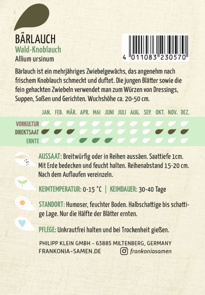 Verpackung Bärlauch-Samen für den Anbau von Wald-Knoblauch