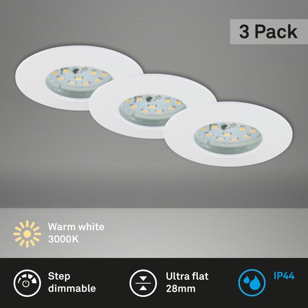 LED Einbauleuchte 3er Set ultraflach dimmbar 6,5W IP44 Weiß Ø7,5cm Briloner