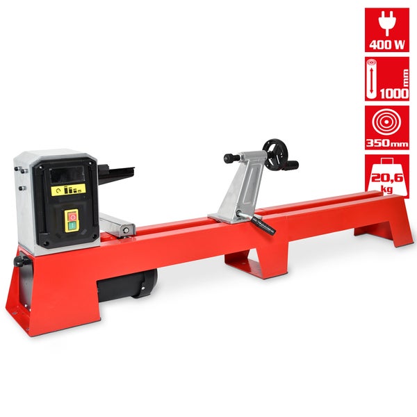 Drechselbank mit 400 Watt Leistung, 1000 Millimeter Spitzenweite und 350 Millimeter Drehdurchmesser