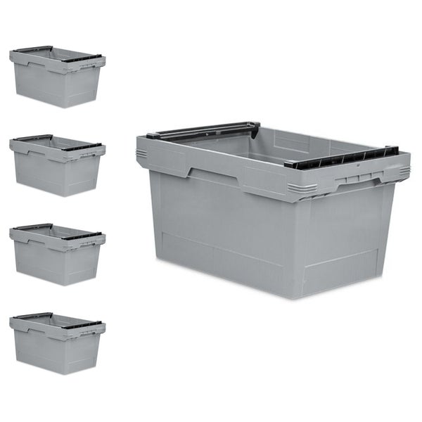PROREGAL SparSet 5x Conical Mehrweg-Stapelbehälter mit Stapelbügel Grau HxBxT 32,3 x 40 x 60 cm 58 Liter Lagerbox Eurobox Transportbox