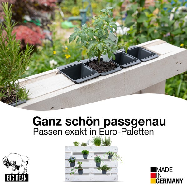 BigDean 8er Set Mini Paletten Blumenkästen - Einsatz - mit Hängesystem zum Einhängen - 10cm klein anthrazit - Pflanzkasten für Europalette Balkonkasten Blumentopf - aus recyceltem PP-Kunststoff