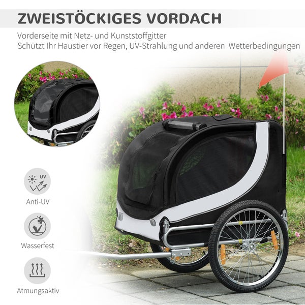 PawHut Fahrradanhänger, L130 x B73 x H90 cm, 600D Oxford, Stahlrohr, Weiß+Schwarz
