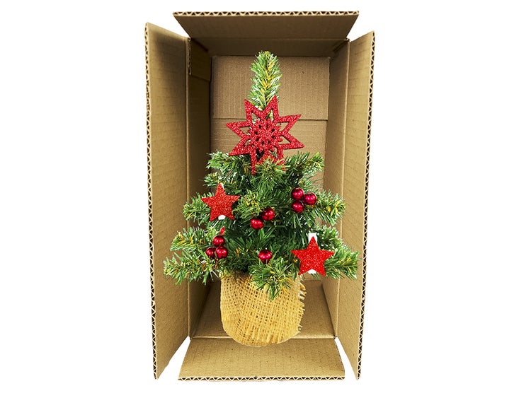Geschmückter künstlicher Weihnachtsbaum mit 24 Ornamenten TINY 6 im Topf 25 cm