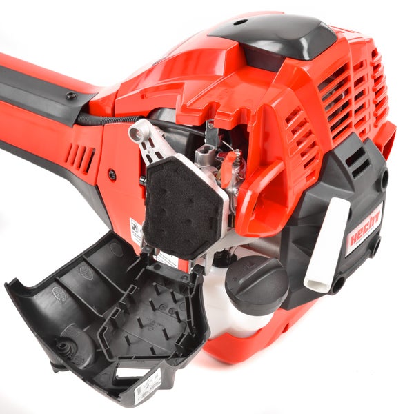 Hecht Logo auf einer Motorsense mit offenem Gehäuse