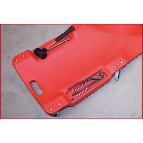 Werkstattliege mit Rollen und Kopfpolster