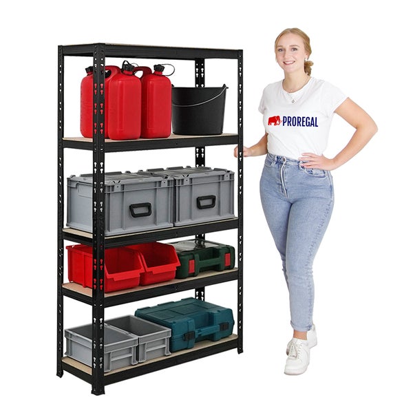 PROREGAL Mega Deal 4x Schwerlastregal APOLLO HxBxT 150 x 90 x 30 cm Fachlast 175kg Schwarz