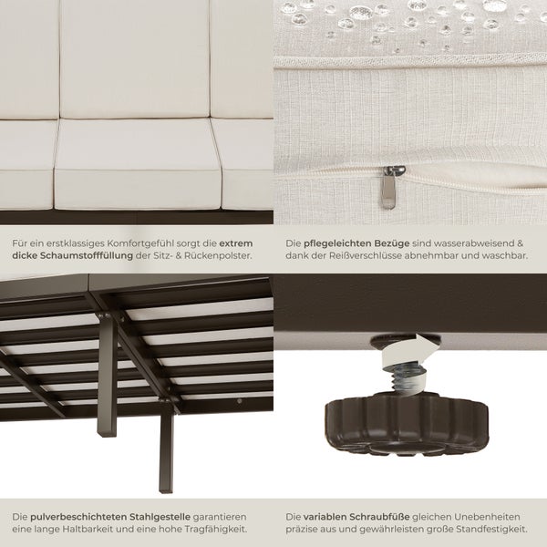  Garten-Loungeset tectake  Comosa  höhenverstellbare Füße  für 5 Personen, Dicke der Sitzpolster 14 cm braun/beige