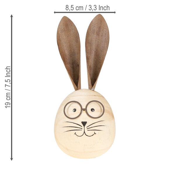 Dekorativer Osterhase aus Holz mit Brille und langen Ohren