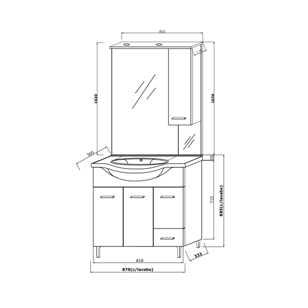 Möbelset für das Badezimmer 85 cm, bodenstehend, Eiche weiß | Rimini