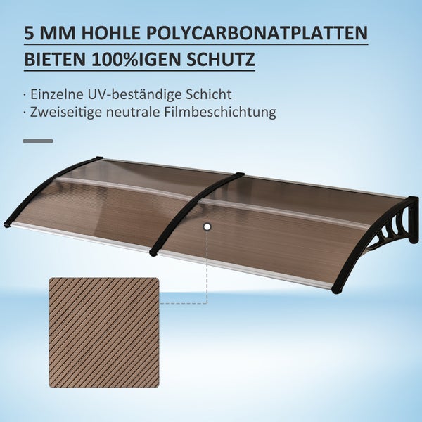 Outsunny Pultvordach Vordach für Haustür 75x195x23 cm Überdachung 5mm Polycarbonat Sonnenschutz Regenschutz für draußen Alu Braun