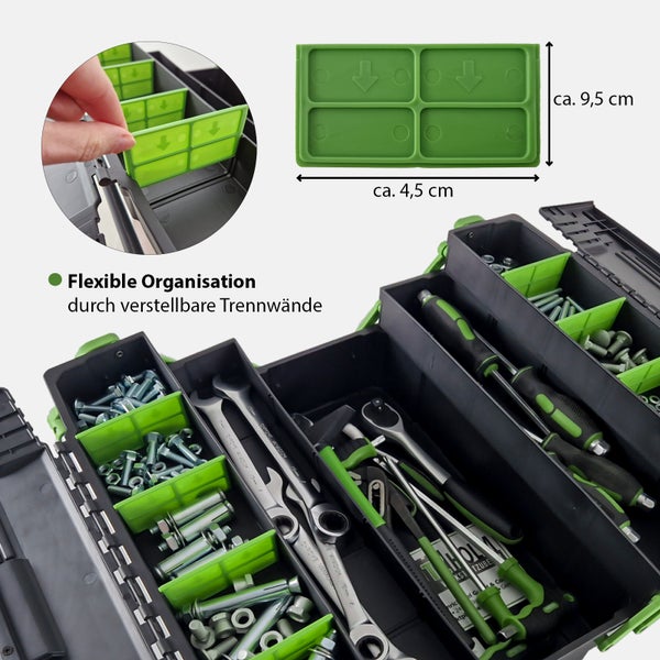 Werkzeugkiste 48x24x21 cm Kunststoff Griffe klappbar aus Stahl Werkzeugkasten Toolbox Organizer leer