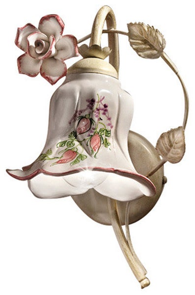 Wandleuchte im Blumendesign mit Rosenornament und Blättern.