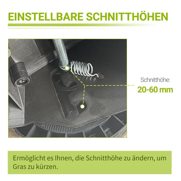Durhand Akku-Rasenmäher mit 32 cm Schnittbreite, 120 x 38 x 98 cm, Kunststoff, Grün und Schwarz