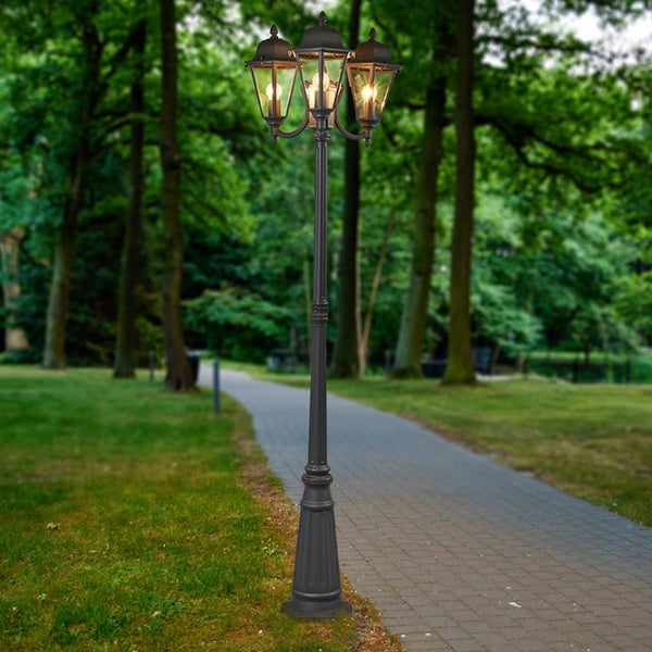 Lindby Mastleuchte außen Edana (spritzwassergeschützt (Modern) in Schwarz aus Aluminium (3 flammig, E27) - Kandelaber Außenleuchte