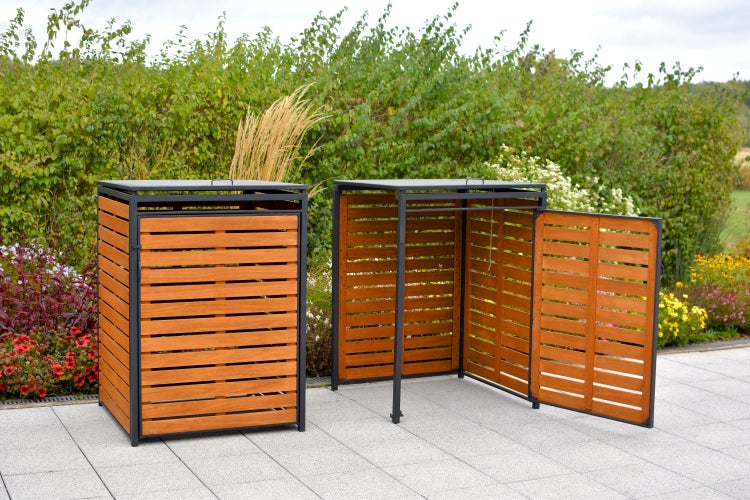 Mülltonnenabdeckung Set für zwei Mülltonnen, 240 Liter, Aluminium/Eukalyptus