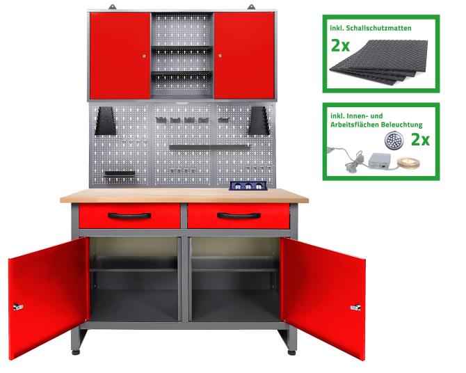 Ondis24 Werkstatt Set Werner 120 cm inklusive Einrichtunspaket, Werkstatteinrichtung, Werkbank