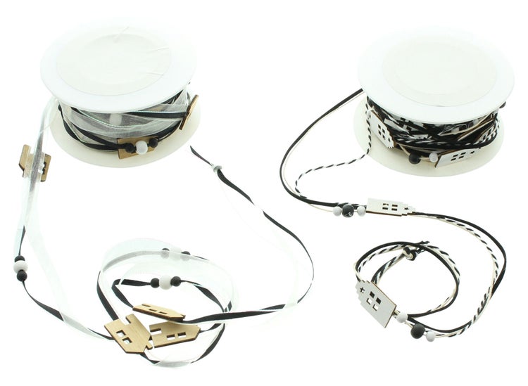 FRANK FLECHTWAREN | Geschenkband Häuschen, 2er Set, ORGANZA, HOLZ, KUNSTLEDER, SISAL, Länge 3 Meter