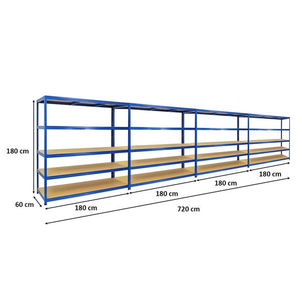 PROREGAL Mega Deal 4x Schwerlastregal Giant Elephant HxBxT 180 x 180 x 60 cm Fachlast 200 kg Blau