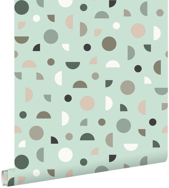 ESTAhome Tapete grafisches Motiv Mintgrün, Hellrosa und Weiß - 53 cm x 10.05 m - 139279