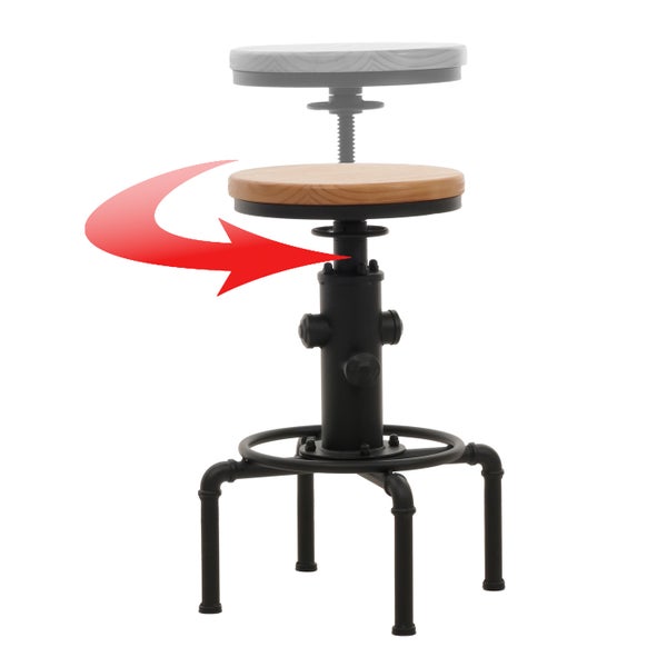 Verstellbarer Barhocker mit rotem Pfeil zur Drehfunktion