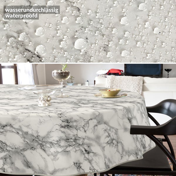 Wasserdichte Tischdecke mit Marmormuster auf einem Esstisch