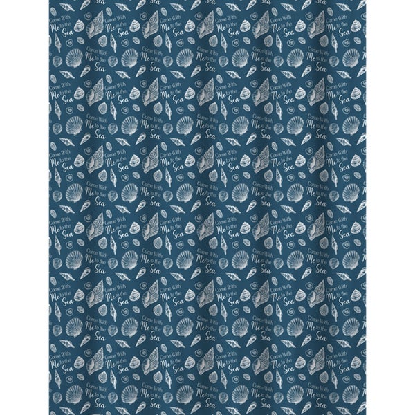 Duschvorhang mit Muscheln und dem Schriftzug Come with Me to the Sea