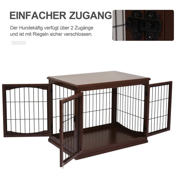 PawHut Hundekäfig für Zuhause, Hundehütte mit 2 Eingängen, Abschließbar Hundebox, Hundehaus für kleine Hunde, Braun, 58,5 x 81 x 66 cm