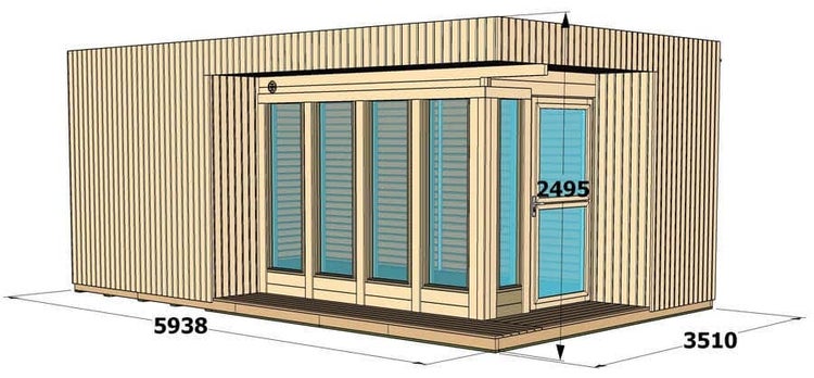 Alpholz Home-Office Nr,21 Gartenhaus aus Holz, Holzhaus mit 19 mm Wandstärke Blockbohlenhaus, Naturbelassen 6x3,6m