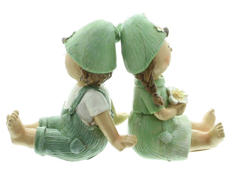 FRANK FLECHTWAREN | Figur Mädchen & Junge, 2er Set, POLYRESIN, 7,5 x 9 x 13 cm, 8 x 12 x 13 cm