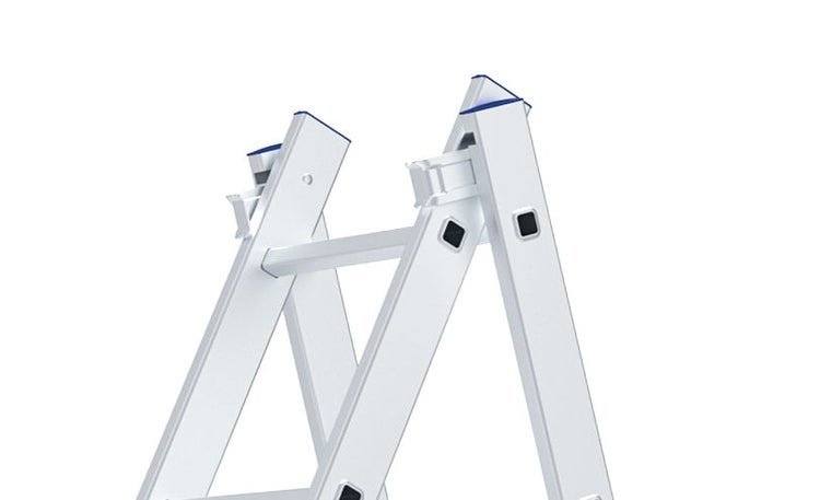 Oberteil einer Aluminium Stufenstehleiter mit Holmverbindung und Kunststoffkappen