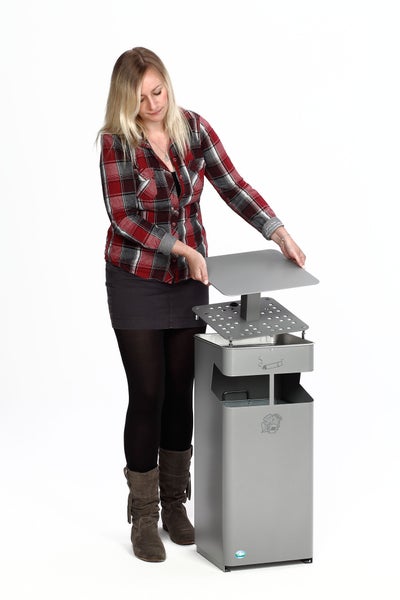 PROREGAL Kombiascher Mit Schutzdach Und Sieb 38 Liter HxBxT 88 x 35 x 35 cm Verzinkter Stahl Silber