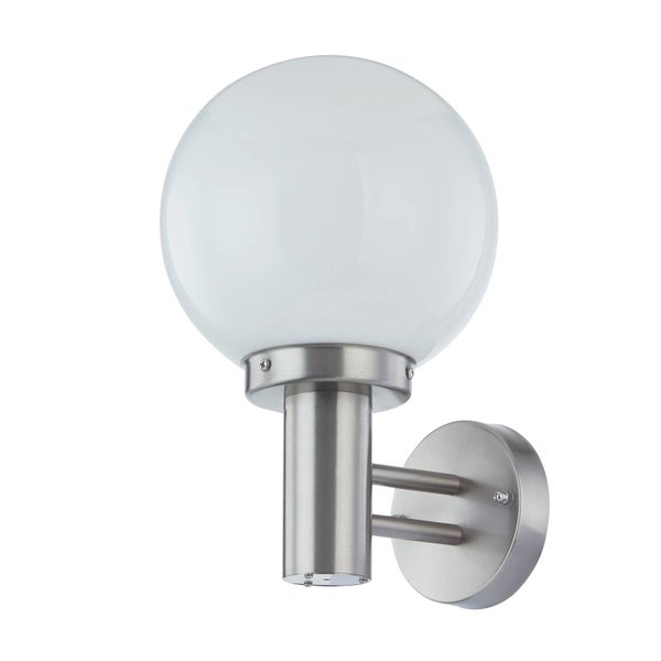 Lindby Edelstahl Wandlampe aussen, Wandleuchte Außenleuchte IP44 Außenlampe Glaskugel 1x E27 max. 60W ohne Leuchtmittel Außenwandleuchten
