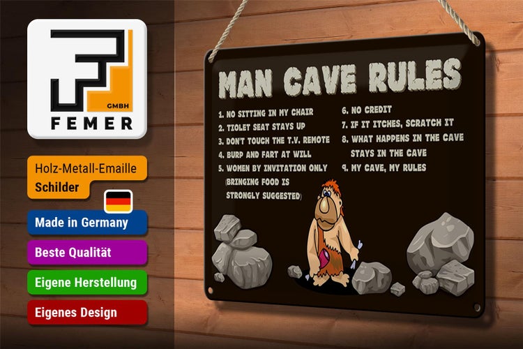 Blechschild Spruch 30x20cm man cave rules Männer Regeln